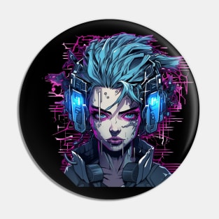 Cyberpunk Girl Tokyo Anime Glitch Phonk Headset Pin