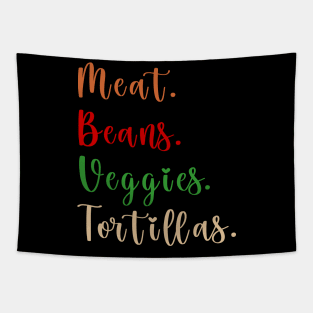 Meat. Beans. Veggies. Tortillas. Burrito ingredients Tapestry