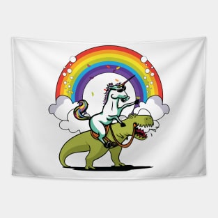 Unicorn Riding T-Rex Tapestry