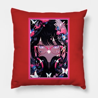 Aesthetic Anime Girl Pink Rosa Black | Quality Aesthetic Anime Design | Chibi Manga Anime Art Pillow