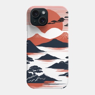 Japanese landscape with sunset, woodblock Phone Case