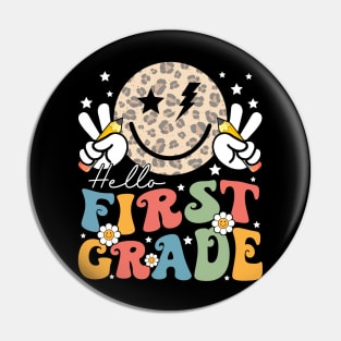 Leopard Groovy Happy Face Hello First Grade Pin