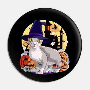 Devon Rex Cat Funny Halloween Witch Pumpkin Pin