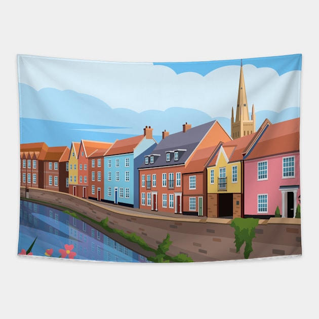 Norwich Quayside Houses, Norfolk England Tapestry by typelab