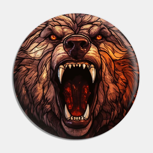 Druid Grizzly Bear Form Stained Glass Werebear Pin by Nightarcade