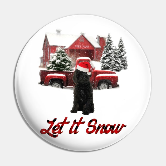 Black Labradoodle Let It Snow Tree Farm Red Truck Christmas Pin by TATTOO project