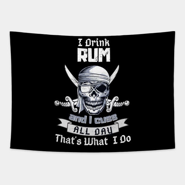 I Drink Rum Pirate Skull Flag Jolly Roger Costume Tapestry by Foxxy Merch