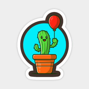 Happy Cactus Plant Holding Balloon Cartoon Magnet