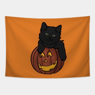 Cute Kitten with Pumpkin Tapestry