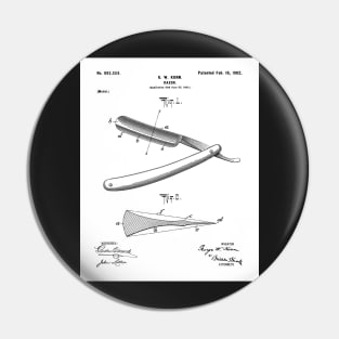 Straight Razor Patent - Stylist Barber Bathroom Decor Art - White Pin