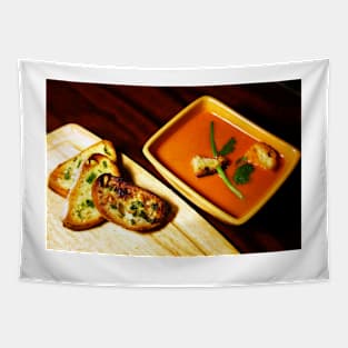 Tomato soup with Garlic bread. Tapestry