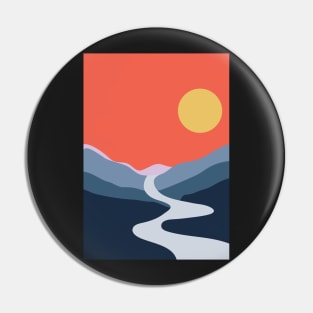 Minimalist Sunset at The Mountains Graphic Illustration Pin