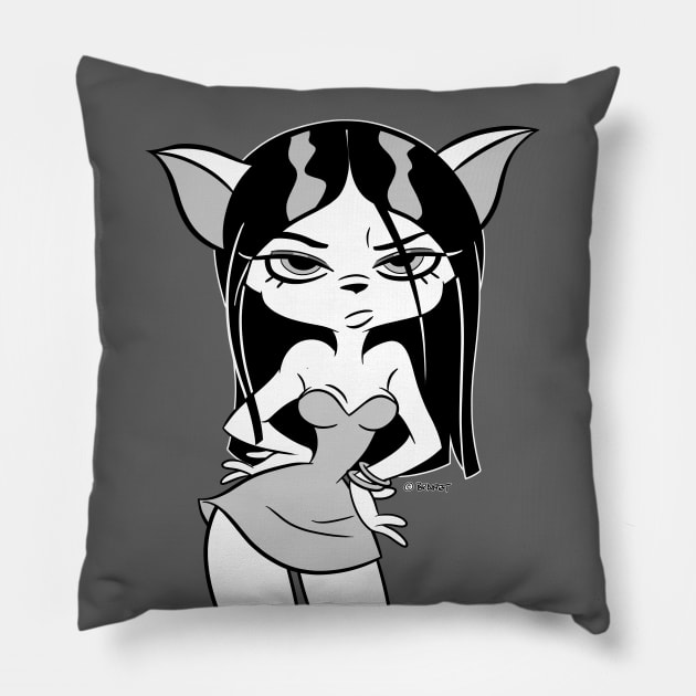 Grumpy Kitten Retro 30s Cartoon Rubber Hose Style Pillow by Skull Island Productions