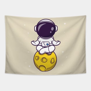 Cute Astronaut Meditation on Moon Cartoon Tapestry