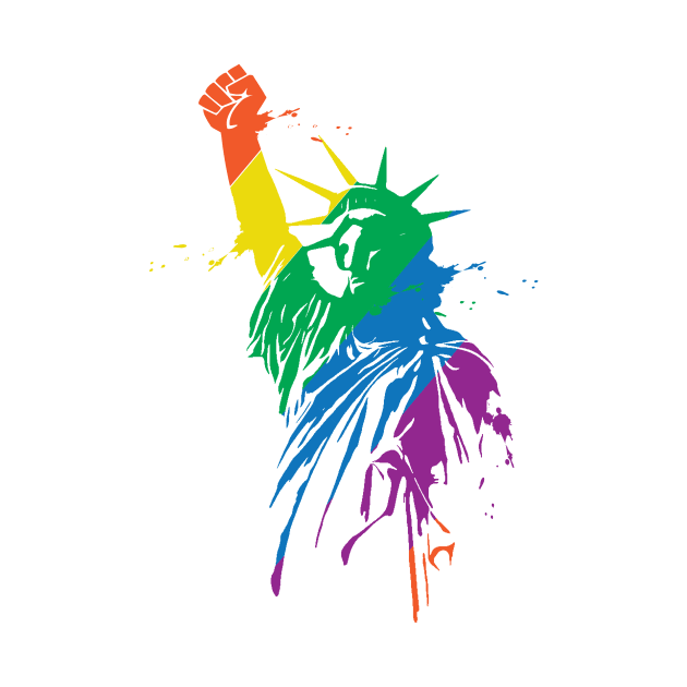 Rainbow Statue Of Liberty With Raised Fist LGBTQ+ Pride by Nonstop Shirts