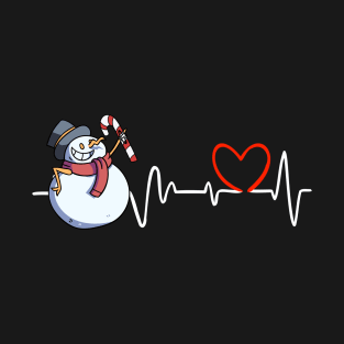 Heartbeat Christmas Candy Snowman Face Funny Heart Frequency T-Shirt