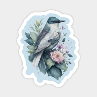 Little Bird around Flowers: Scattered Watercolor in Pastel Colors Magnet