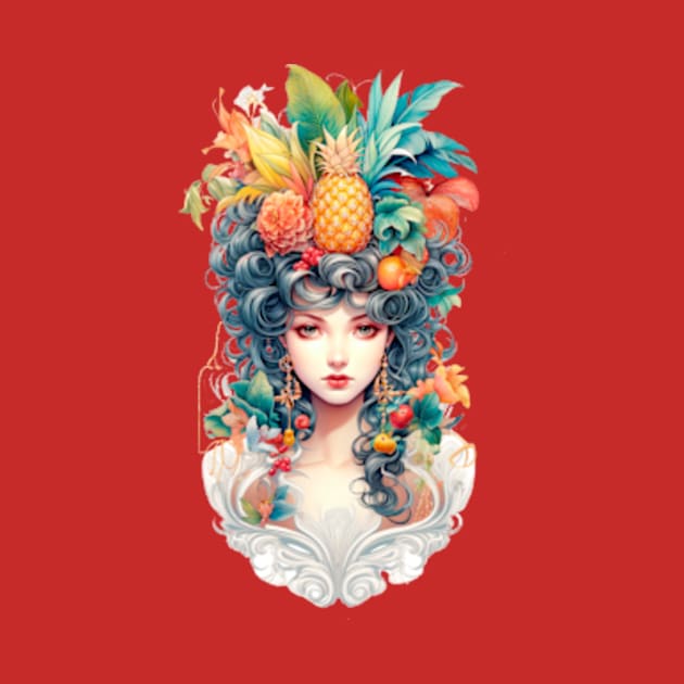 Girl with Fruits and Flowers on her Head by enyeniarts