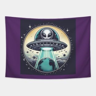 Grey Aliens in a UFO Tapestry