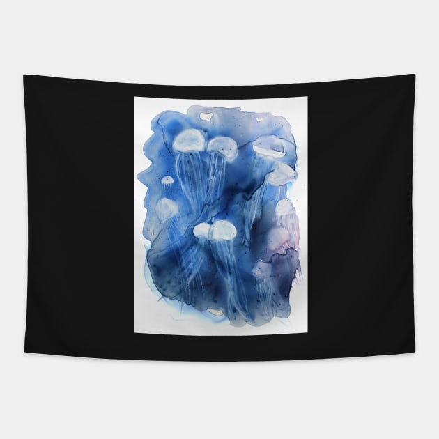 Jellyfishes on Yupo Paper Tapestry by Sandraartist