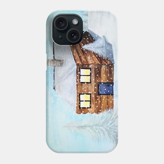 Snowy Log Cabin Phone Case by thcreations1