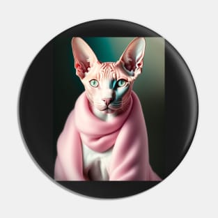 Sphynx Cat Dons a Pink Scarf Pin