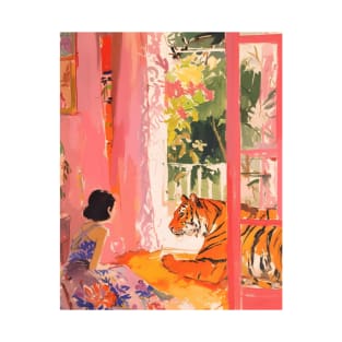 Pink Tiger and Woman Matisse Boho T-Shirt
