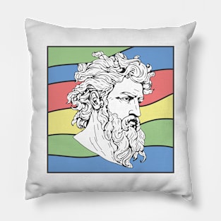 Greek God Sketch And Colorful Pastel Pattern Pillow