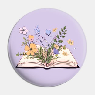 Nordic Wildflowers growing from an open book - the book club Pin