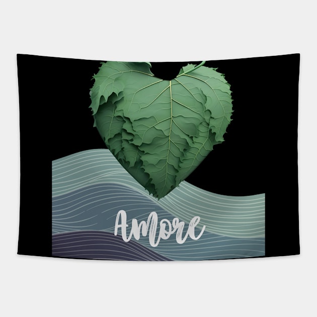 Love Nature No. 2: Amore Green Valentine's Day on a Dark Background Tapestry by Puff Sumo