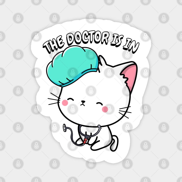 Cute White Cat is a doctor Magnet by Pet Station