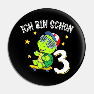 Coole Kinder Schildkröte 3. Geburtstag Pin