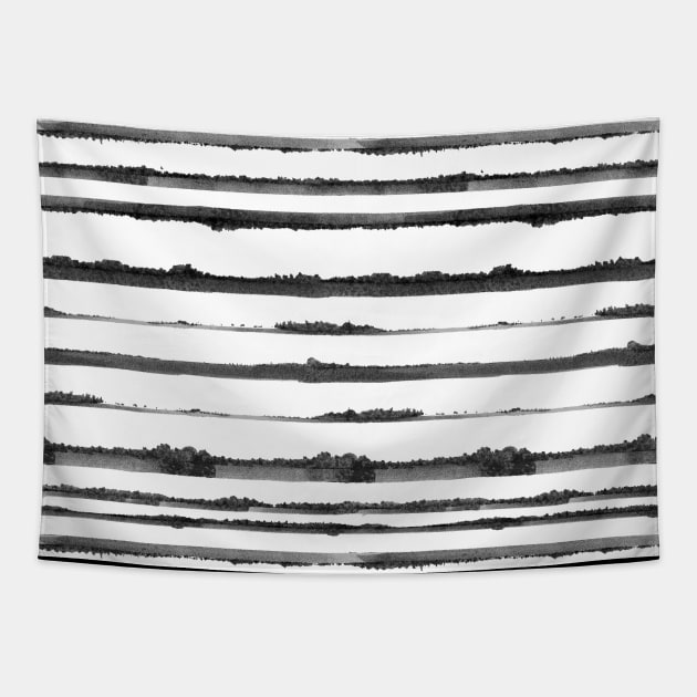 Inverted Black an White Watercolor Stripes Tapestry by Carolina Díaz