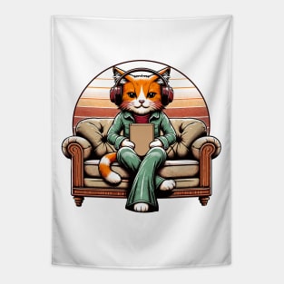 Vintage cat gamer - Nostalgic Geek Chic Apparel Tapestry