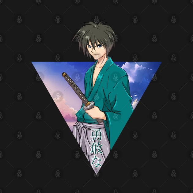 Anime Samurai With Katana Sword & Japanese Kanji Writing in Triangle by Vaporwave