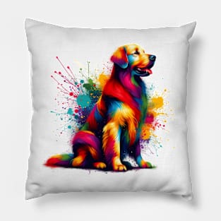 Vibrant Flat-Coated Retriever in Colorful Splash Art Style Pillow