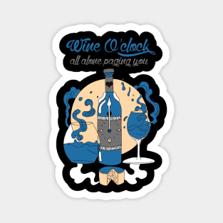 Blue and Grey Wine O'Clock Magnet