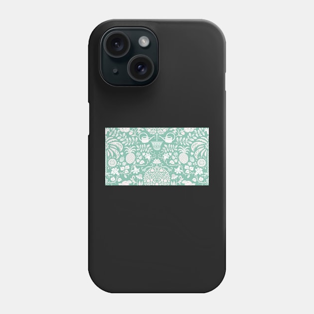 colorful orange tree and palm garden damask on mint | repeat pattern Phone Case by colorofmagic