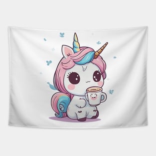 Cute unicorn with coffee Tapestry