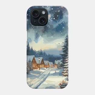 Winter Town Road at Night Phone Case