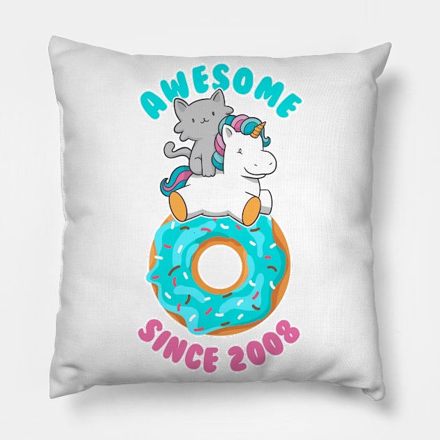 Donut Kitten Unicorn Awesome since 2008 Pillow by cecatto1994