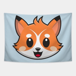 Cute Kawaii Fox Face Illustration Tapestry