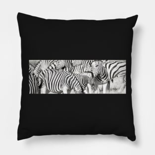 Zebra herd oblong black and white stripe full frame. Pillow