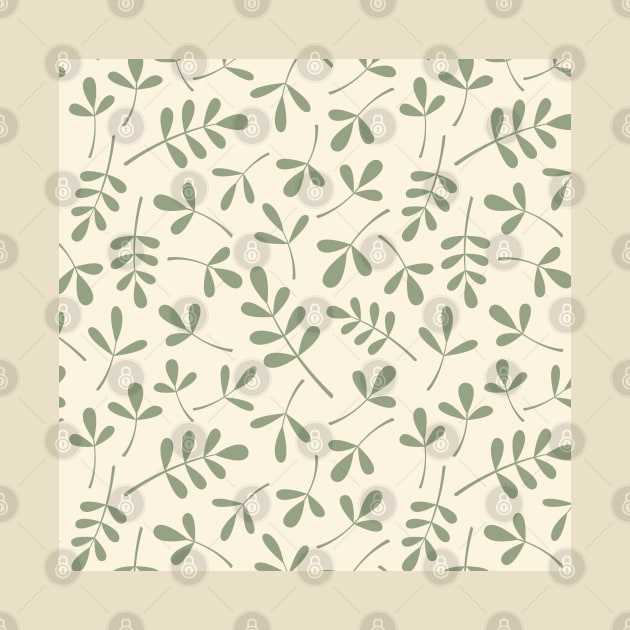 Assorted Leaf Silhouettes Green on Cream by NataliePaskell