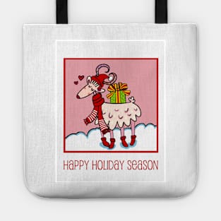 Happy goat sending you a wish for a joyful holiday season. Christmas Greetings. Tote