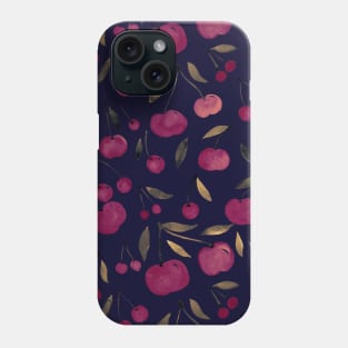 Watercolor sour cherries pattern - burgundy and black Phone Case