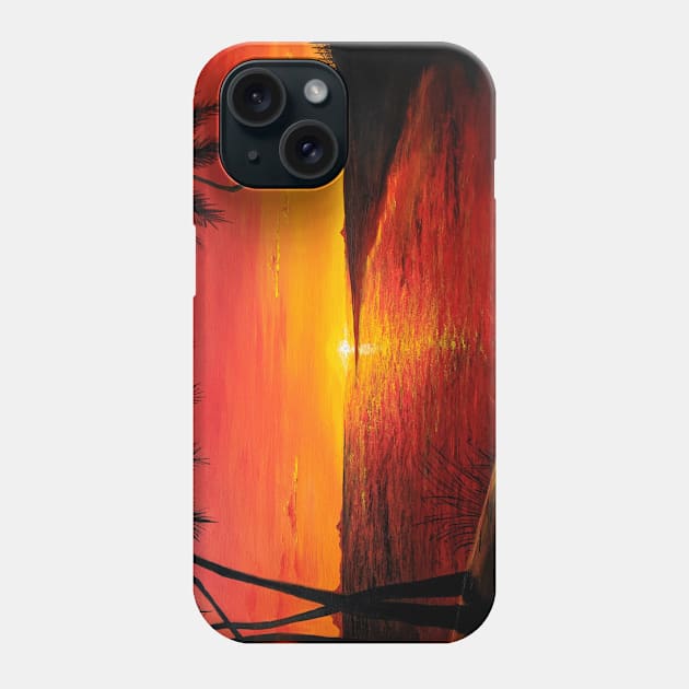 Red Sunset on the Beach Phone Case by PriscillaDodrill