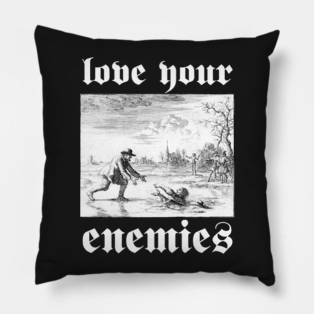 Love Your Enemies Anabaptist Mennonite Amish Dirk Willems Gothic Pillow by thecamphillips