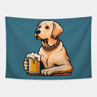 Labrador Retriever holding a glass of beer Tapestry