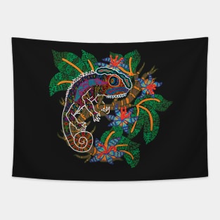 PSYCHEDELIC TRIPPY HORROR VACUI ANIMAL CHAMELEON ON BRANCH - full colour Tapestry